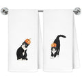 Fall Tuxedo Cat Pumpkin Hand Dish Towels Set of 2 - Halloween Kitchen Decor