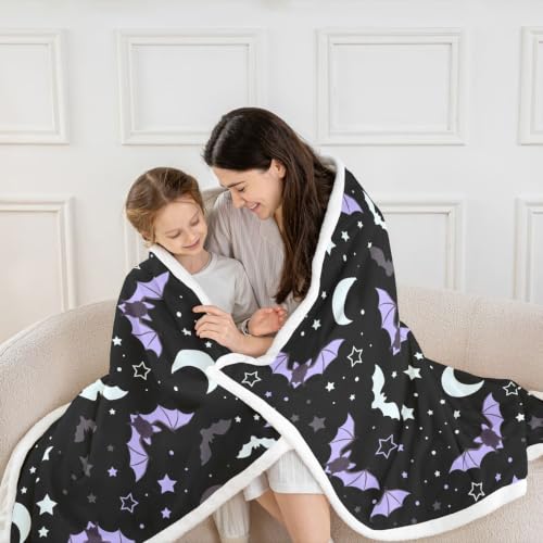 Queen Size Halloween Galaxy Blanket with Glitter Stars & Bats - Multi 13