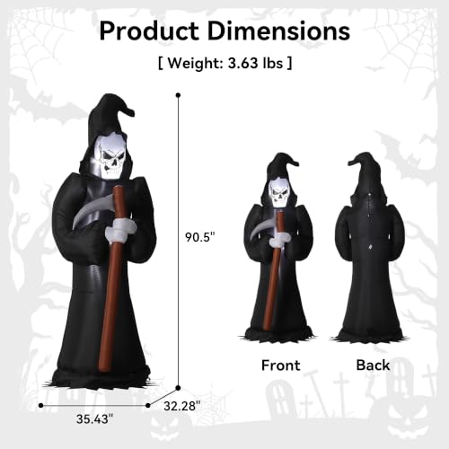 8FT Inflatable Grim Reaper with Scythe Halloween Yard Decor LED Lighted Outdoor Decoration
