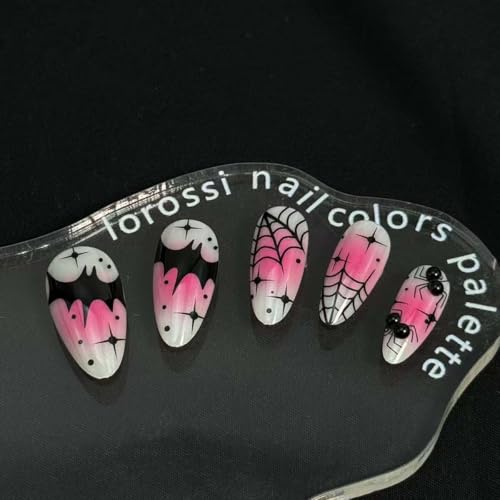 Halloween Press On Nails Set 24pcs Medium Almond Bat Spiderweb Style Nails with Glue & Stickers - Style Nails 14
