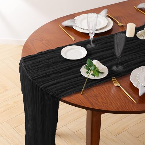 Black Cheesecloth Table Runner 35 x 120 Inch Set of 6 - Elegant Home Decor