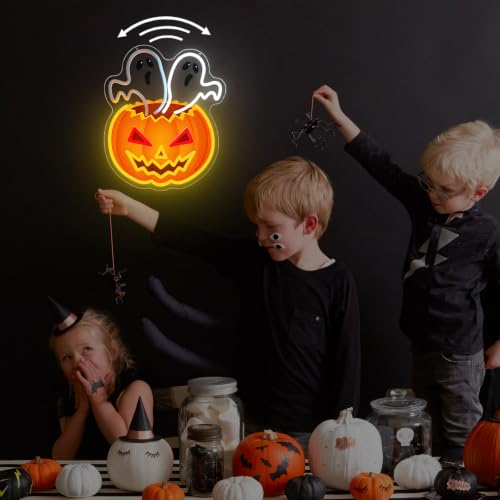 Halloween Waving Ghost Pumpkin Neon Sign - Multicolor Dimmable & Flashing
