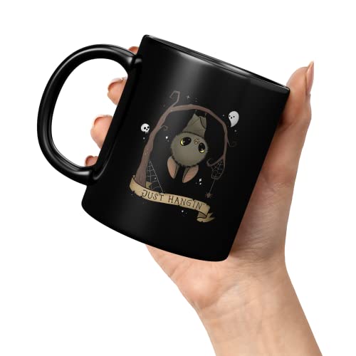 Halloween Hanging Bat Coffee Mug - Spooky Cute Ceramic Cup for Hot & Cold Beverages