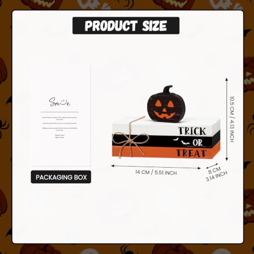 Halloween Wooden Pumpkin Stack with Faux Books - Ghost Pumpkin Variation