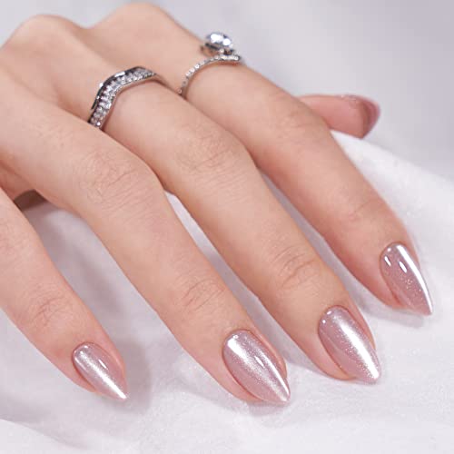 BTArtbox Short Almond Cat Eye Press On Nails - Falling Star Variation, 32 Pcs