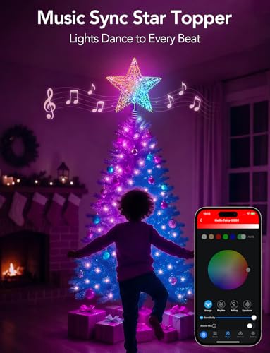 Gold Christmas Tree Topper Star with RGB LED Lights, 9 Inch Smart Remote & App Control