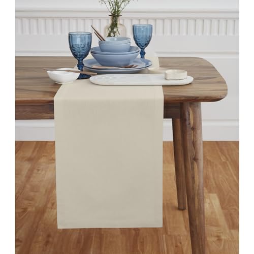 Cotton Linen Rectangular Table Runner - Dru 14 x 132 Inches - Natural Linen