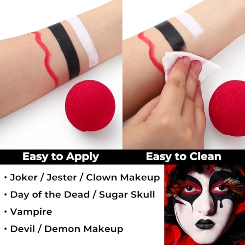 Halloween Joker Clown Makeup Kit with Face & Body Paint, Red Nose & Accessories