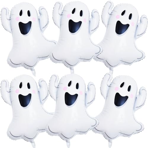 Halloween Ghost Balloons Set - 6 Large Foil Inflatable Decorations for Indoor Outdoor Parties