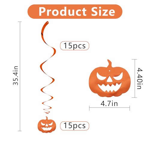 Halloween Pumpkin Hanging Decorations - Orange Swirls, Party Favors, 15pcs - Pumpkin-Orange