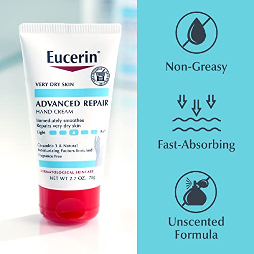 Eucerin Advanced Repair Hand Cream, Lotion for Very Dry Skin Use After Washing with Hand Soap, Fragrance Free, 2.7 oz, 12 Count (Pack of 4)