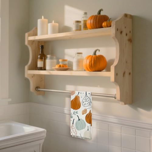 Fall Kitchen Towels with Pastel Pumpkin & Maple Leaf Design - Color 7, 16x24in