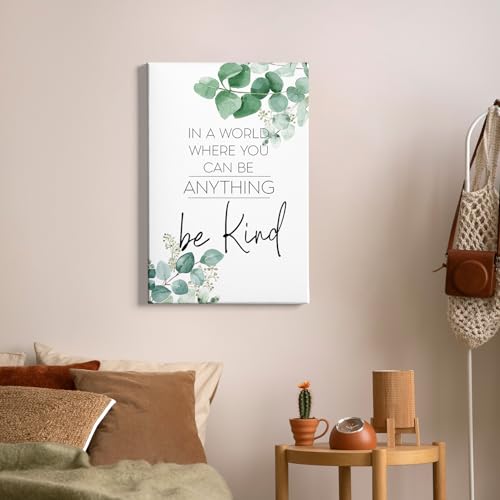 Be Kind Inspirational Framed Canvas Wall Art - Eucalyptus Botanical Motivational Decor 16x24 - Variation of Be Kind6