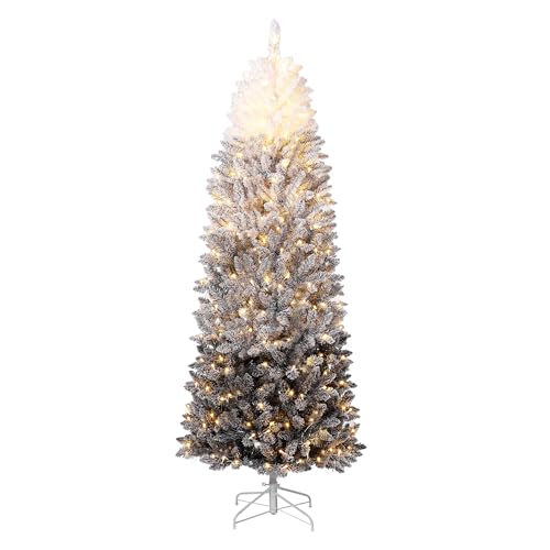 6Ft Slim Artificial Christmas Tree - White & Black Gradient Flocked Decor