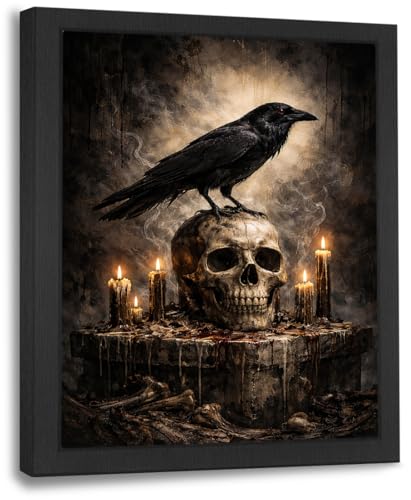 Gothic Crow Wall Art Canvas Print - Raven Skull Dark Academia Decor 8x10 with Variation - Crow