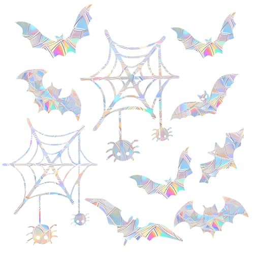 Halloween Bat Window Decals Set - Bird & Wildlife Safe Rainbow Stickers, Reusable & Non-Adhesive, 36 Pieces