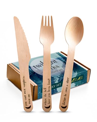 Twilight Themed Disposable Cutlery Set with Quotes - 39pcs Eco-Friendly Party Supplies