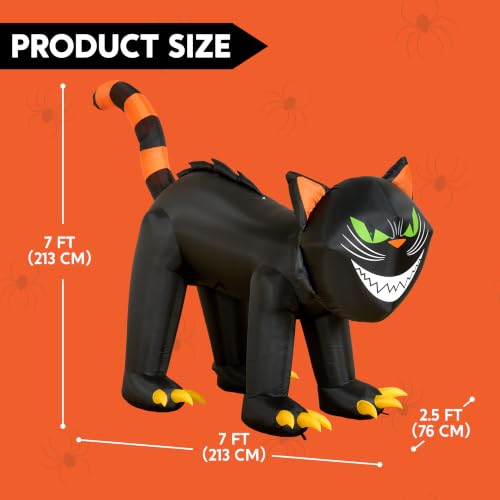 7 ft Halloween Inflatable Black Cat with Moving Head & Green LED Eyes for Outdoor Yard Decor