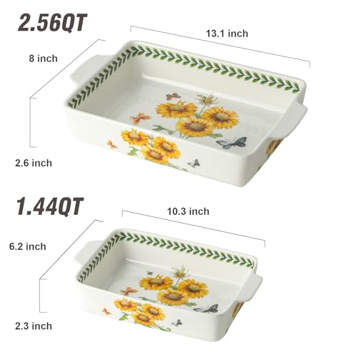 Sunflower Ceramic Baking Casserole Dish Set with Handles, Large 2-Piece Oven Bakeware