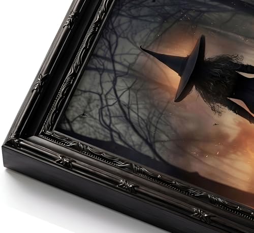 Halloween Flame Witch Canvas Wall Art - Black Framed 9x11in, Variation: Fire Witch