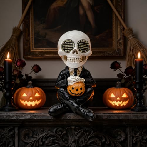 Halloween Skeleton Statue with LED Eyes - Cheerful Skeleton Figurine for Indoor Decor - Variation: Skeleton