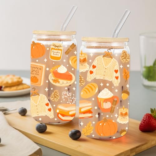 16oz Halloween Pumpkin Spice Iced Coffee Cup with Lid & Straw - Fall Gift, Autumn Drinkware