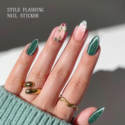 Semi Cured Gel Nail Art Strips - Christmas Glitter French Tip Wraps