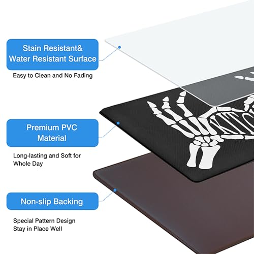 Black Memory Foam Anti-Fatigue Kitchen Mat Set - 2 Pcs, 47" x 17.3"