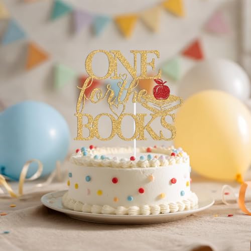 Gold Glitter Book Theme Cake Topper for First Birthday & Baby Shower