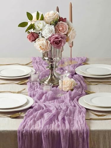 SUNRISING Purple Lilac Cheesecloth Table Runner 10Ft Rustic Boho Wedding & Party Decor
