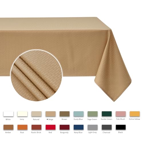 Maxmill Rectangle Tablecloth 52 x 108 Inch Weaved Pattern Waterproof Spillproof Fabric Beige
