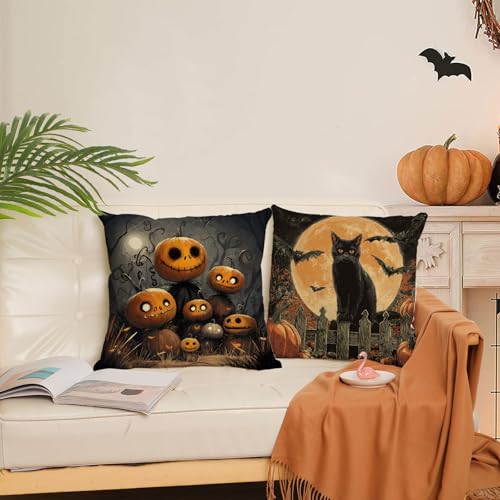 Halloween Pillow Covers Set of 4 20x20 Inch Velvet Ghost Pumpkin Cat Decor - Variation of THIS listing
