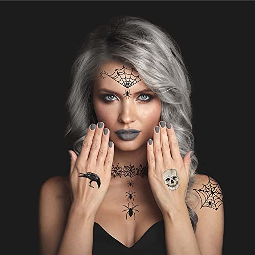 Spider Witch Halloween Temporary Tattoo Kit - 16 Waterproof Body Art Designs - Easy Costume Accessory