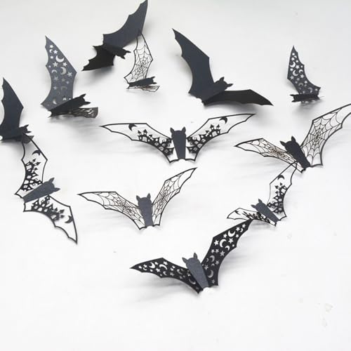 Halloween Wall Decor Bats Stickers - 24Pcs 3D Vinyl Bat Wall Decals - Bats Wall Decor Stickers-1