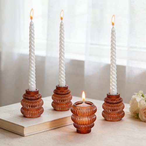 Brown Tower-Shaped Candle Holders Set of 6 for Wedding & Home Decor