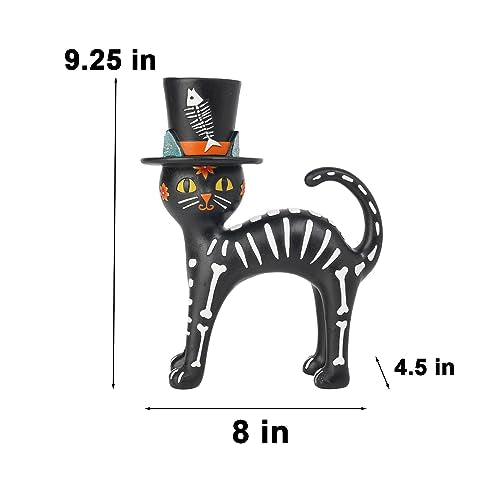 Halloween Cat Skeleton Statue - Sugar Skull Gothic Decor for Day of the Dead