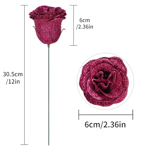 Artificial Glitter Roses with Stems - 30PCS Red Silk Flowers for Wedding & Home Decor