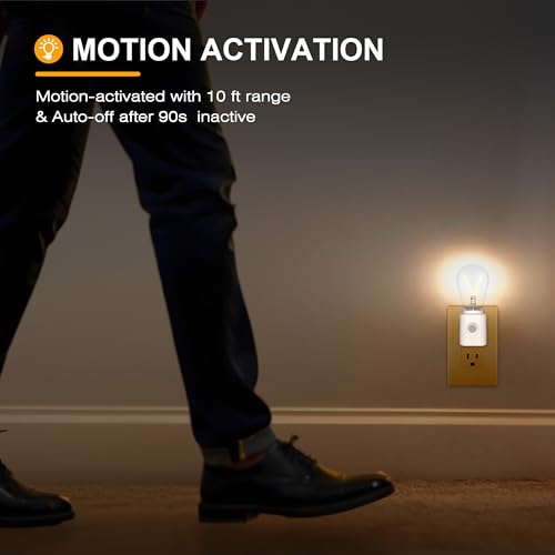 LED Amber Night Light with Motion Sensor - Plug-in, Dimmable, 2200K, 2-Pack