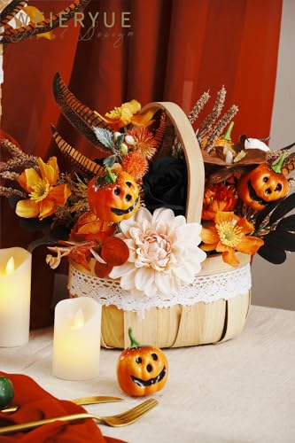Halloween Decor Artificial Black Roses with Pumpkins Box Set - All Saints' Day Orange Pumpkin Variation
