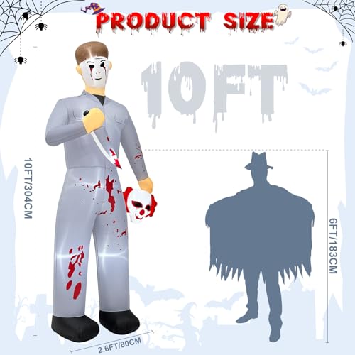 10FT Inflatable Halloween Decoration with Lights - Creepy Serial Killer Yard Decor