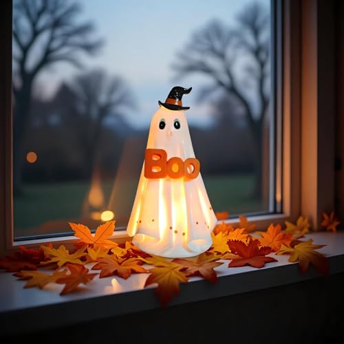 Halloween Ghost Decoration Statue with LED Light - 6.2 Inch Spooky Decor