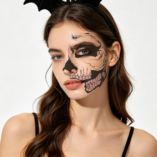 Halloween Skeleton Ghost Face Temporary Tattoos - Pattern 4 for Cosplay & Party