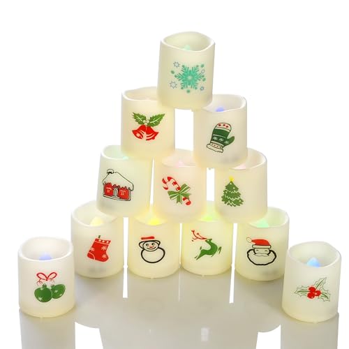 Color Changing Flameless Votive Candles Set - 12 Pack Christmas Decor - Battery Operated