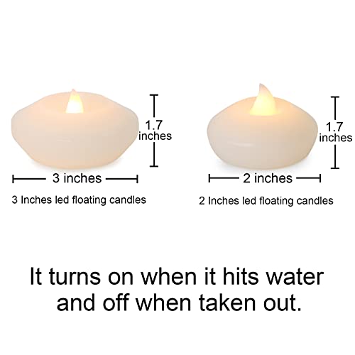 Floating LED Candles - 12 pcs Water-Activated Flameless Tealights - 3 Inch Wax Water Floating Candles with Flicker Light for Centerpieces and Events - Variation: 12 pcs Wax Floating Candles / 3 x 3 x 1.7 inches