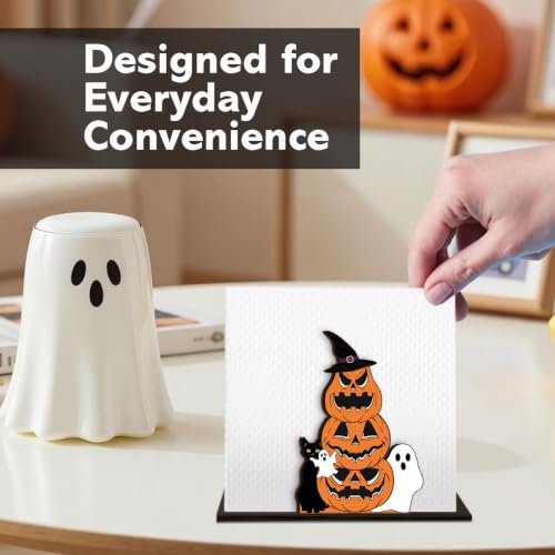 Halloween Pumpkin Ghost Cat Napkin Holder Decor Wooden Table Accessory