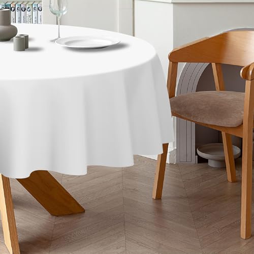 Disposable White Round Plastic Tablecloth - 6 Pack, 84 Inch for Events & Parties