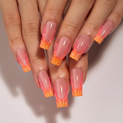 Long Lasting Coffin Press-On Nails - 3D Soft Gel Fake Nails Set