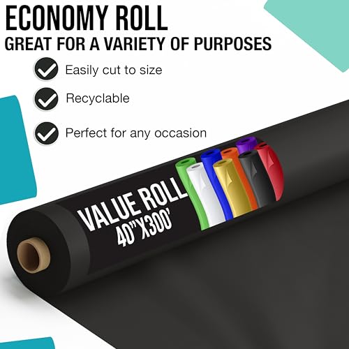 Black Plastic Table Cover Roll - 40" x 300' Disposable Banquet Tablecloth - Variation: Basic Black / 300 Feet Value Roll