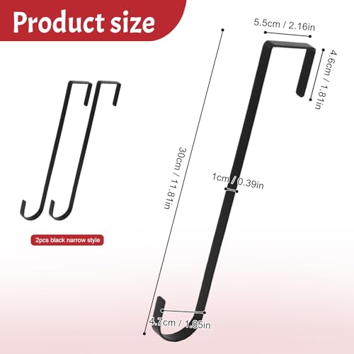 Narrow Style 12-Inch Black Wreath Hanger - 2 Pack for Front Door