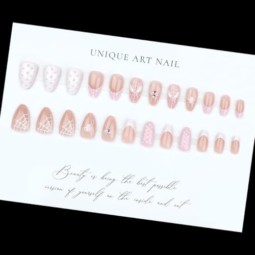 Press On Nails Halloween Style-31 Medium Almond Pink False Nails 24Pcs